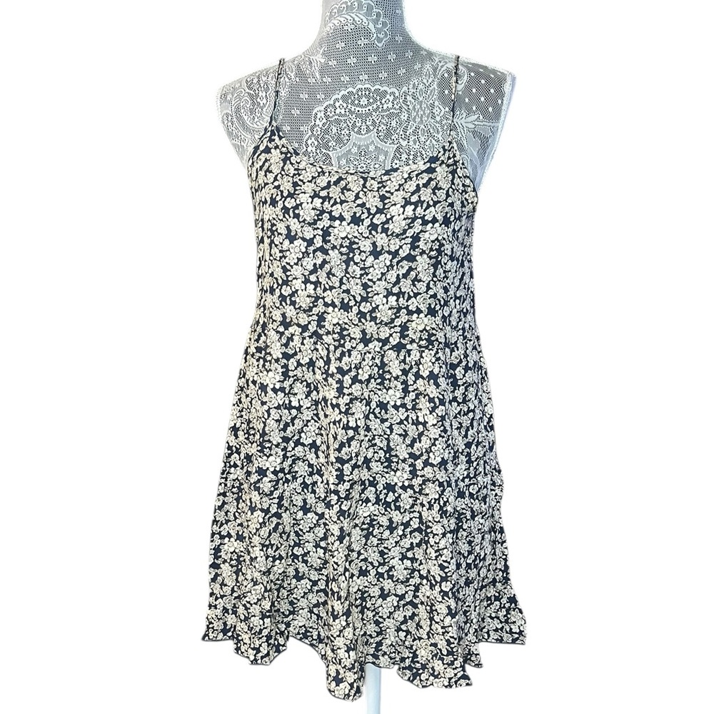 Miss Daisy Floral Print Dress Black Cream Size Small